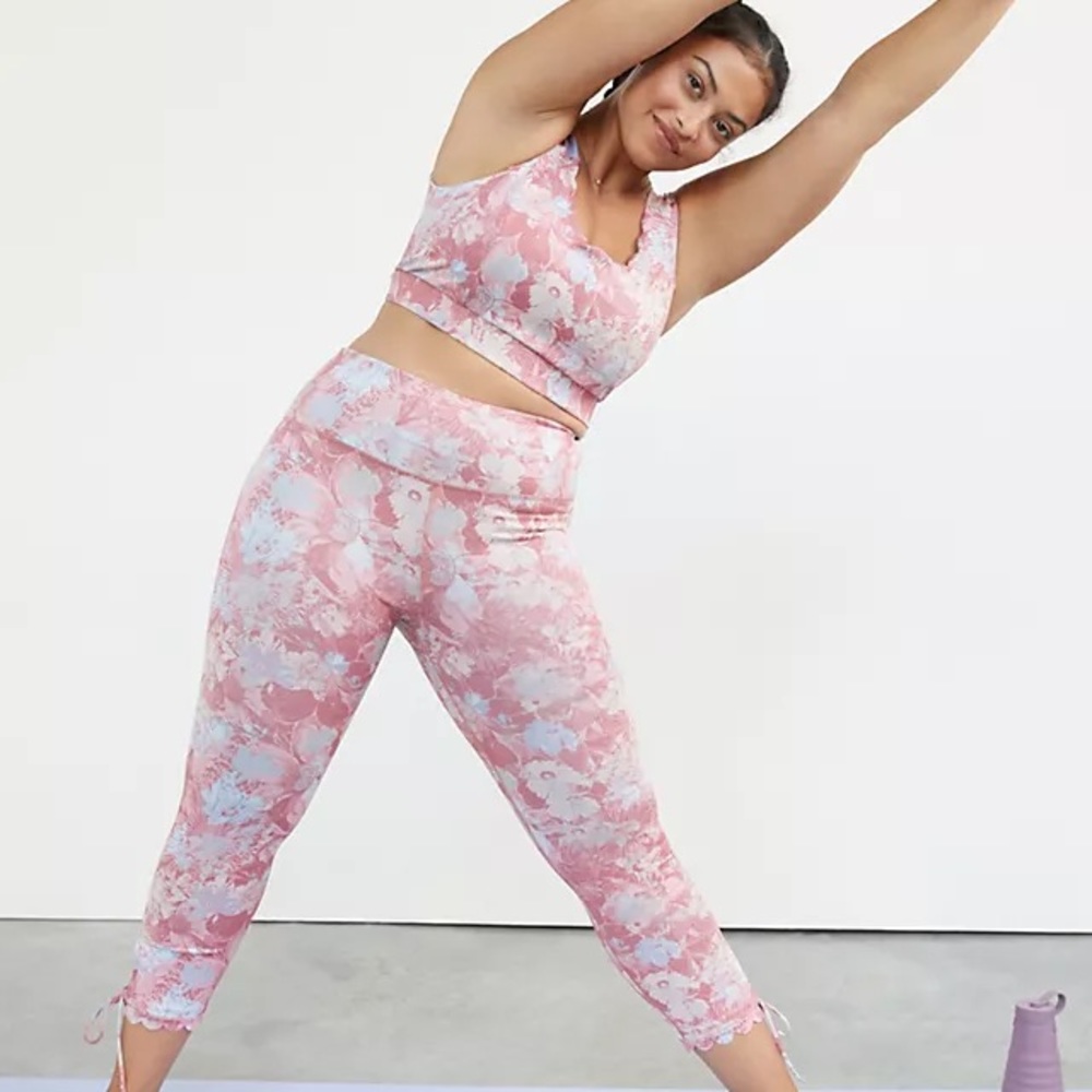 anthropologie matching set daily practice pink floral workout set